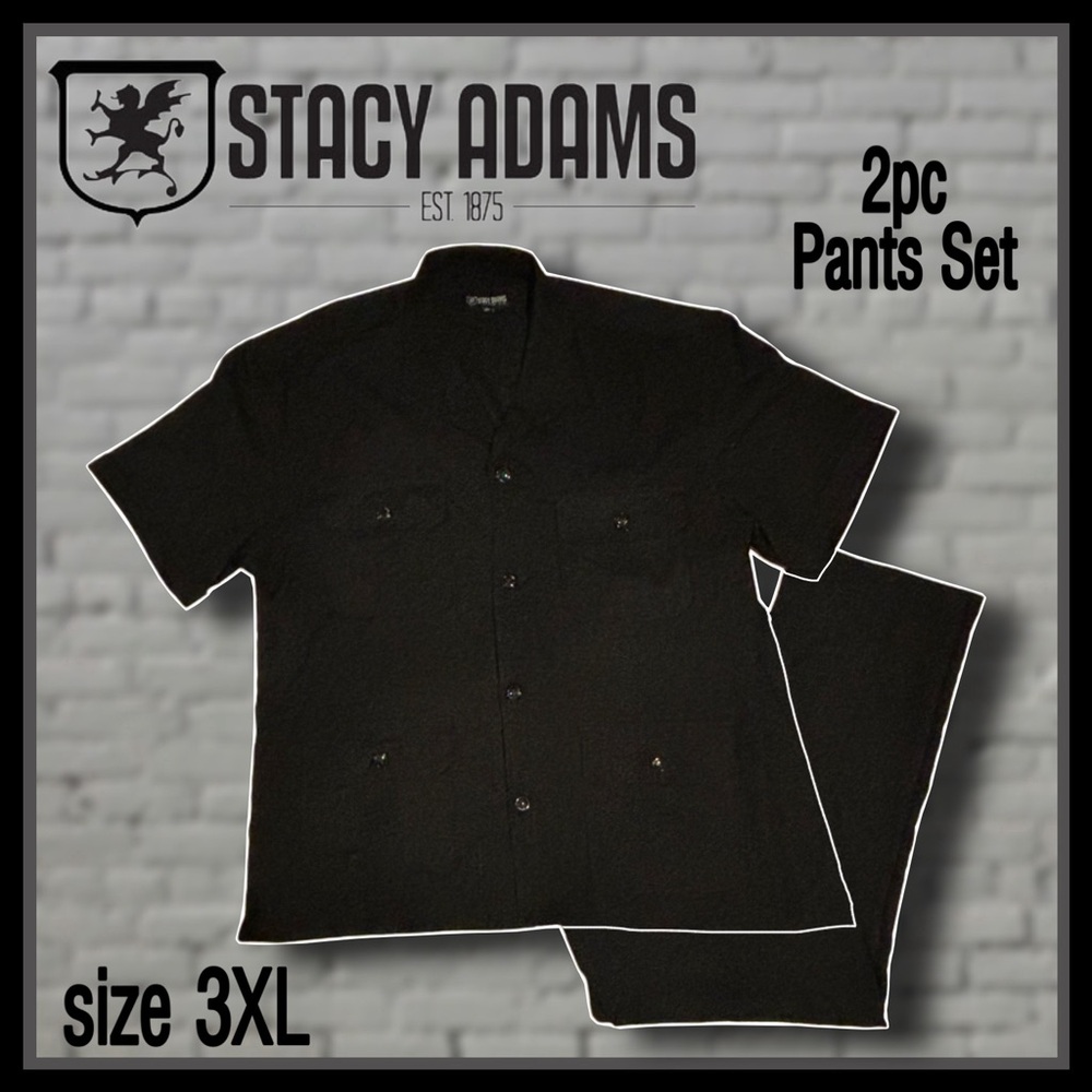 STACY ADAMS pants w/ short sleeve button up shirt 2PC SET size 3XL, 42W/32, 42R